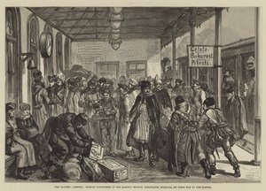 La questione orientale, volontari russi alla stazione ferroviaria, Paschkanyi, Moldavia, in viaggio verso il Danubio da Johann Nepomuk Schonberg